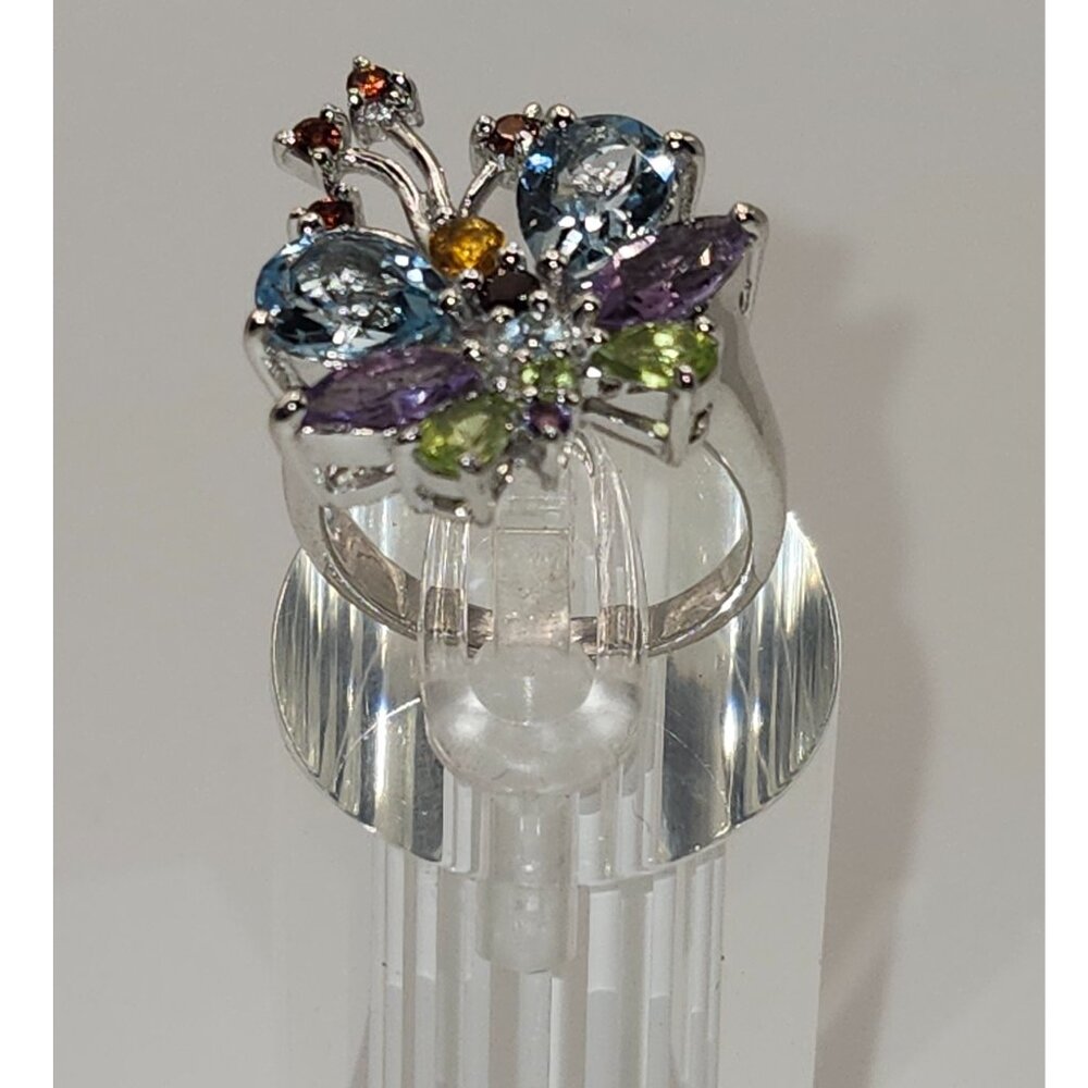 .925 Sterling Silver Amethyst/Garnet/Peridot/Citrine/Topaz Butterfly Ring Size 7 - Picture 4 of 7